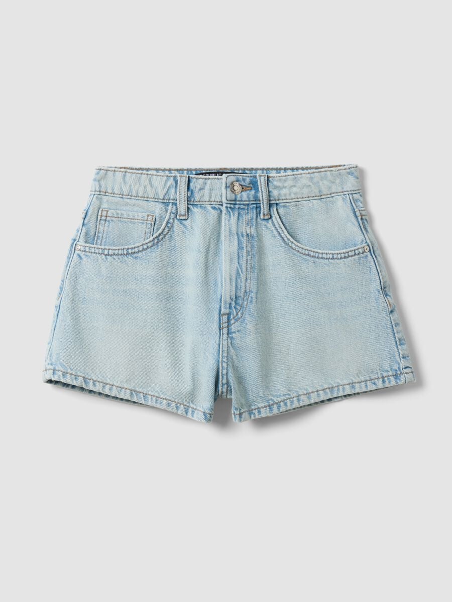 Light blue pure cotton denim shorts_0