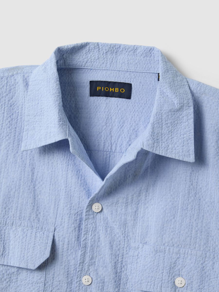 Blue stretch cotton long sleeve shirt regular fit_5