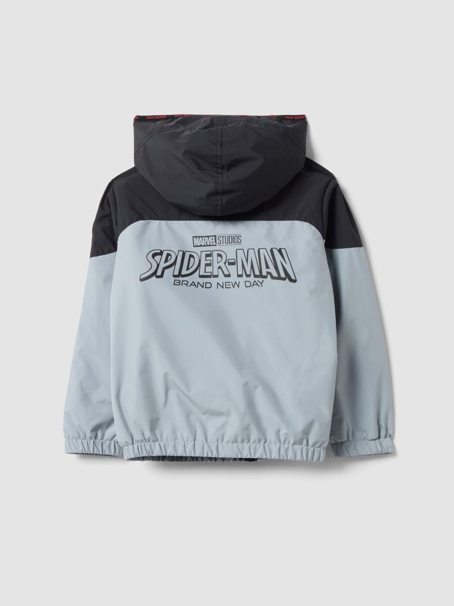 Graue Jungenjacke mit Kapuze und Spider-Man-Prints_1