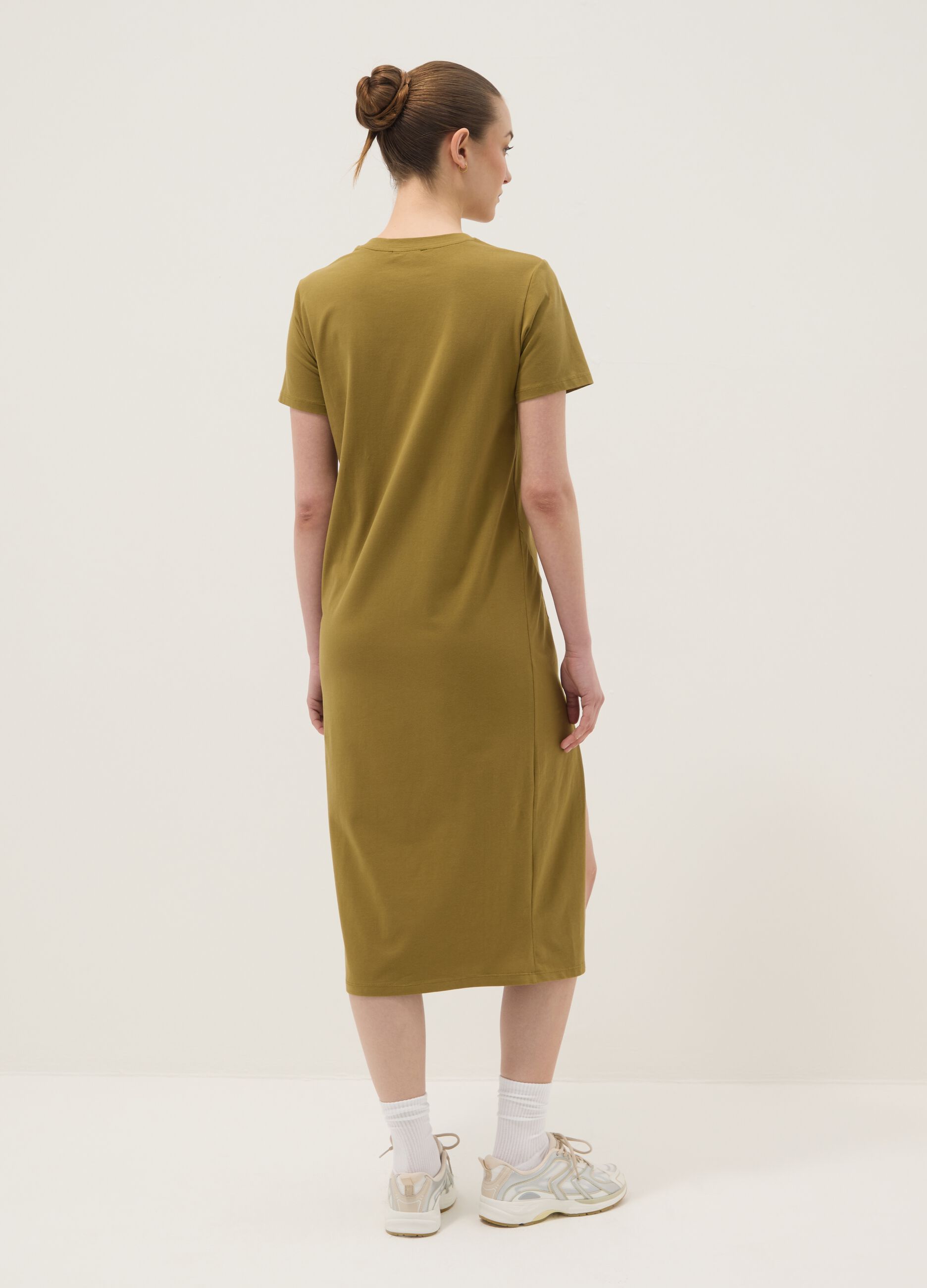 Brown midi dress in stretch cotton