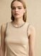 Beige Stretch-Baumwoll-Tanktop im Regular Fit mit bestickten Kanten_0