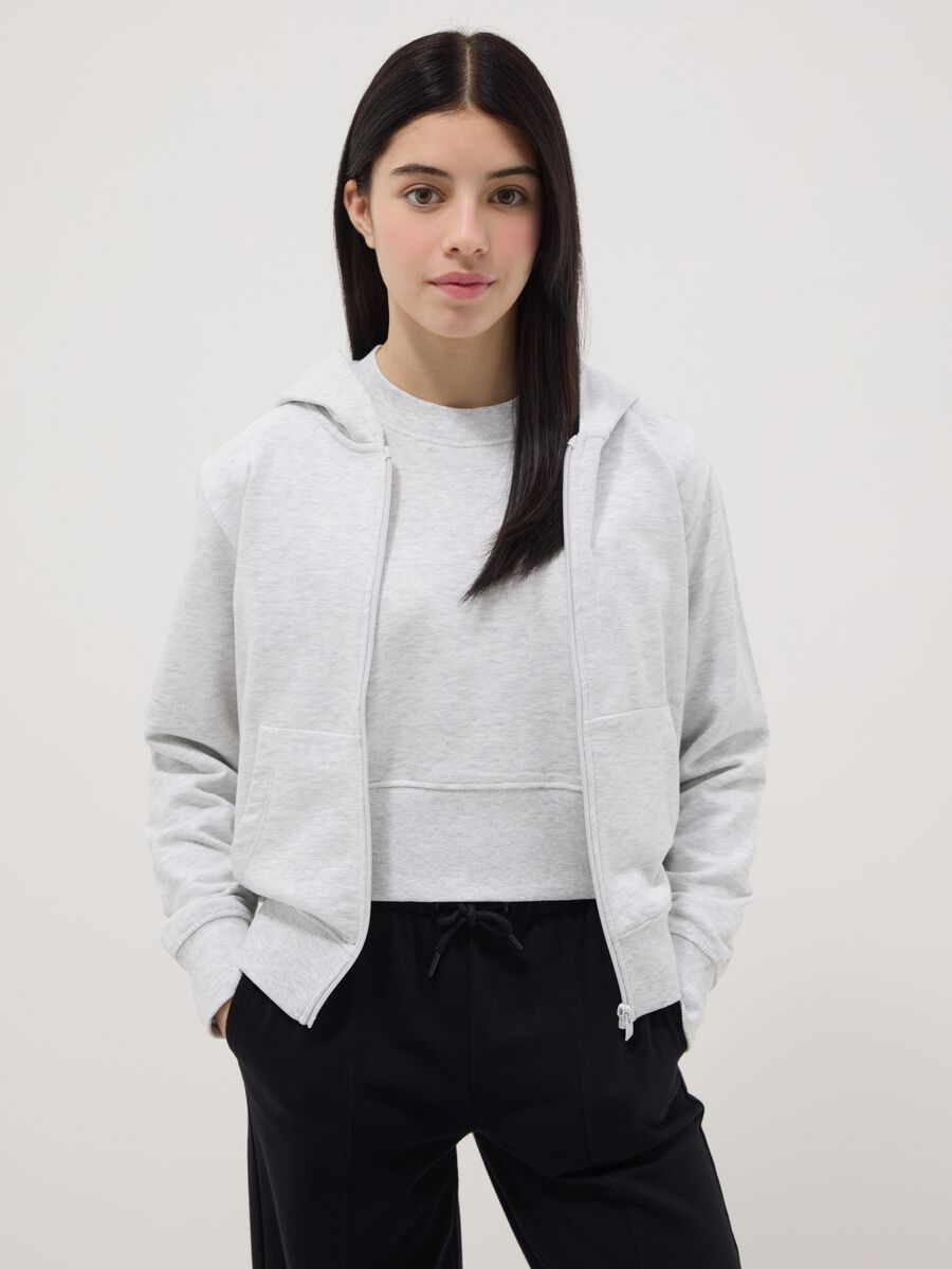 Grey pure cotton hoodie for girls, regular fit with zip_0