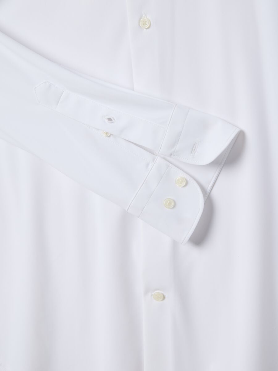 White Slim Fit Long Sleeve Shirt with Classic Collar_5