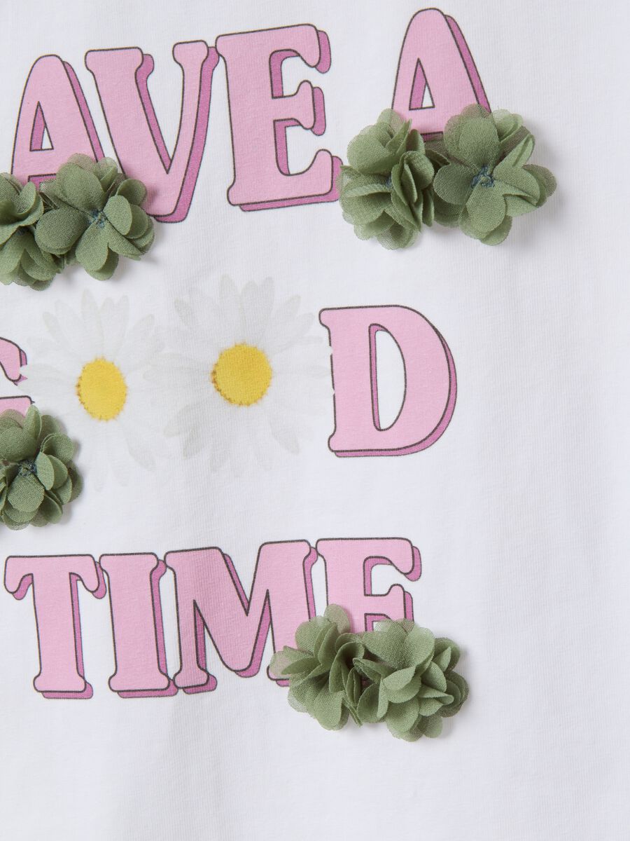 White stretch cotton girl's t-shirt regular fit with print_3