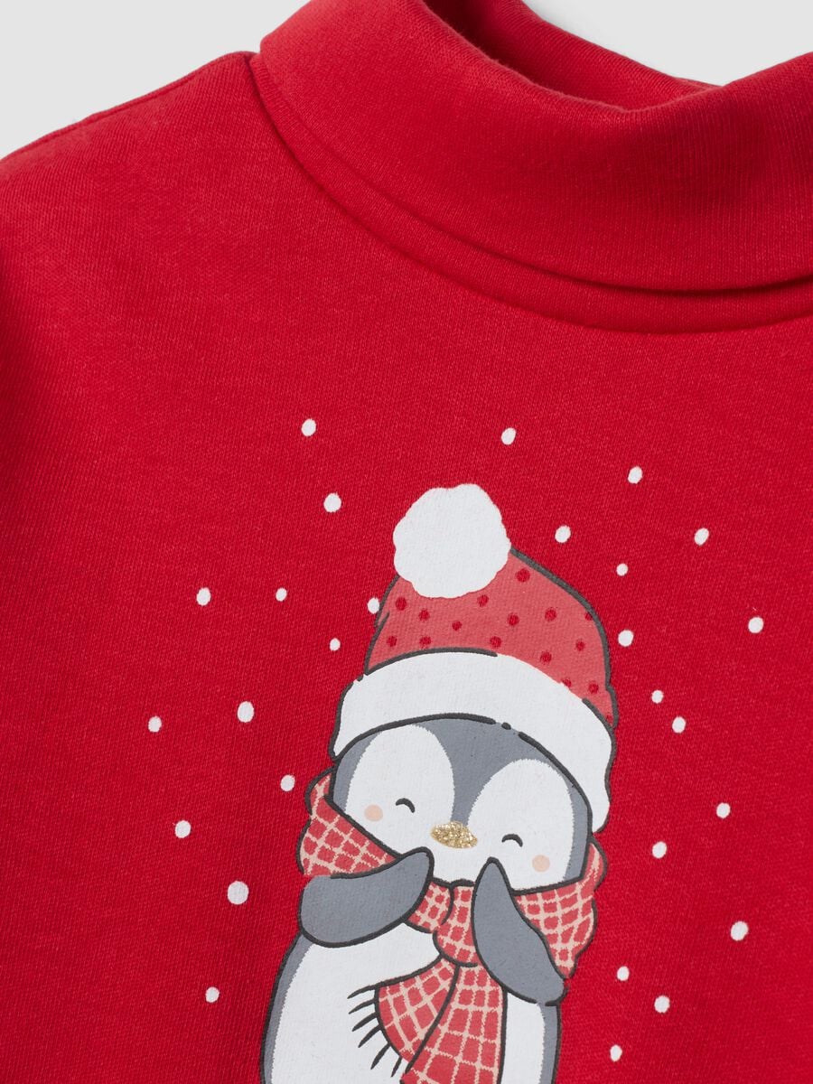 Red pure cotton T-shirt with penguin print_2