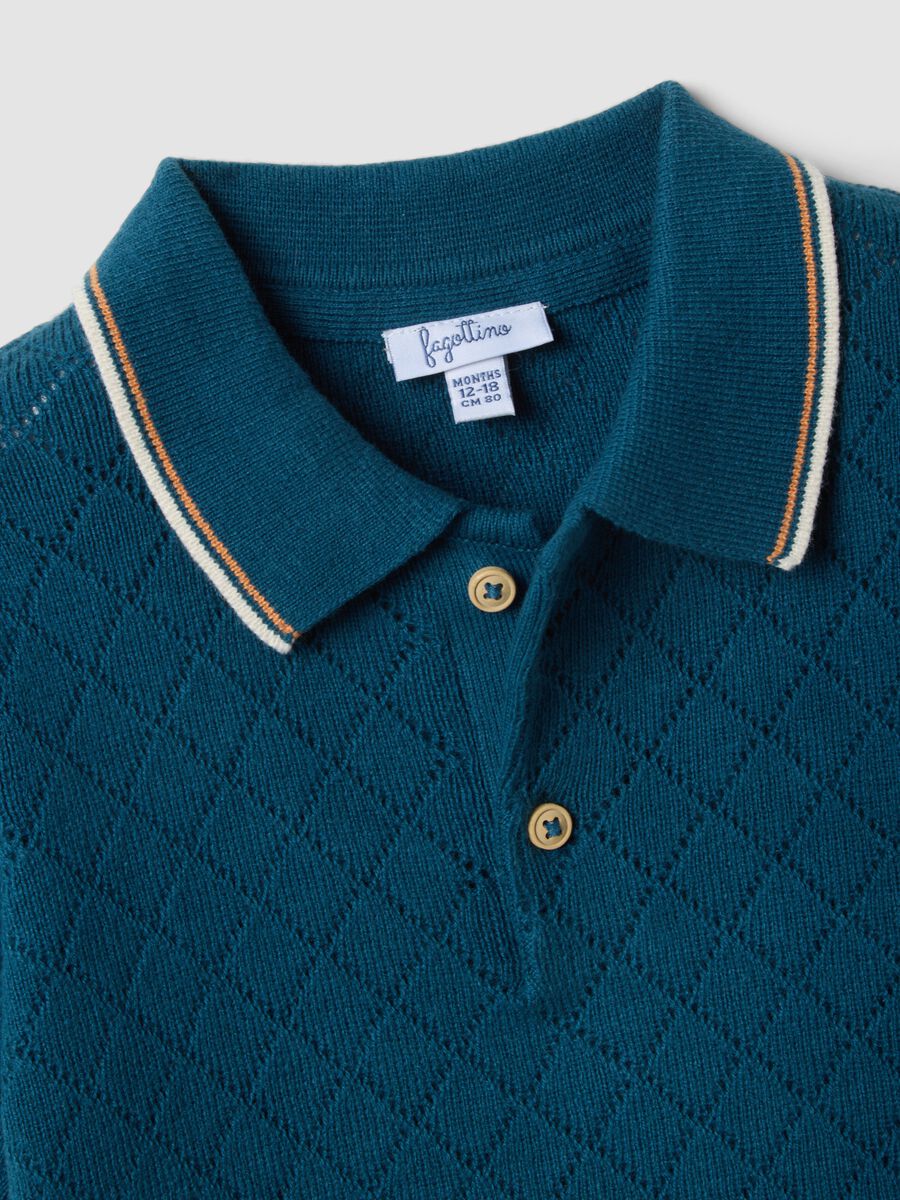 Polo azul de manga curta em algod&atilde;o puro_2