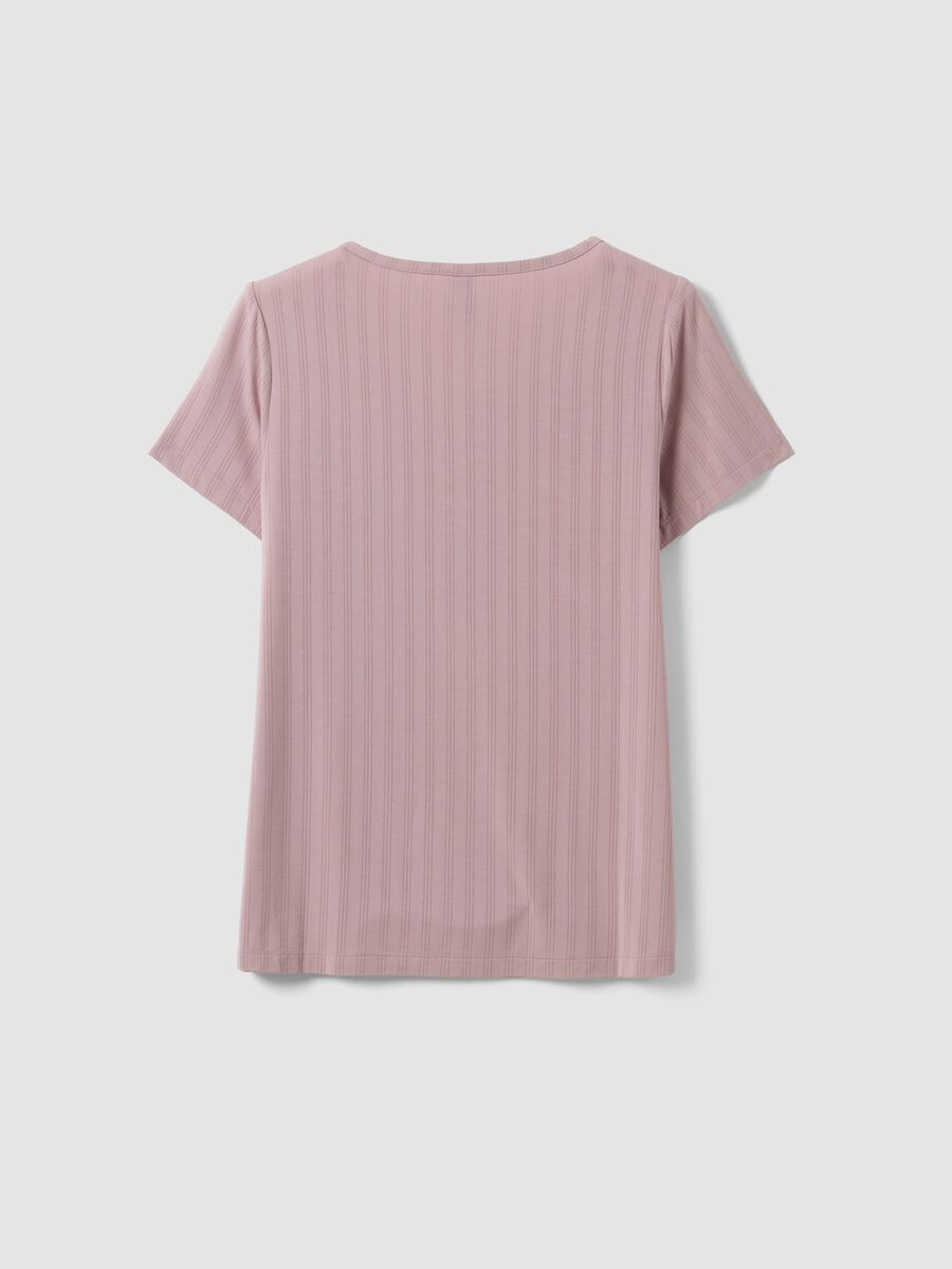 Purple stretch viscose pyjama T-shirt with V-neck_6