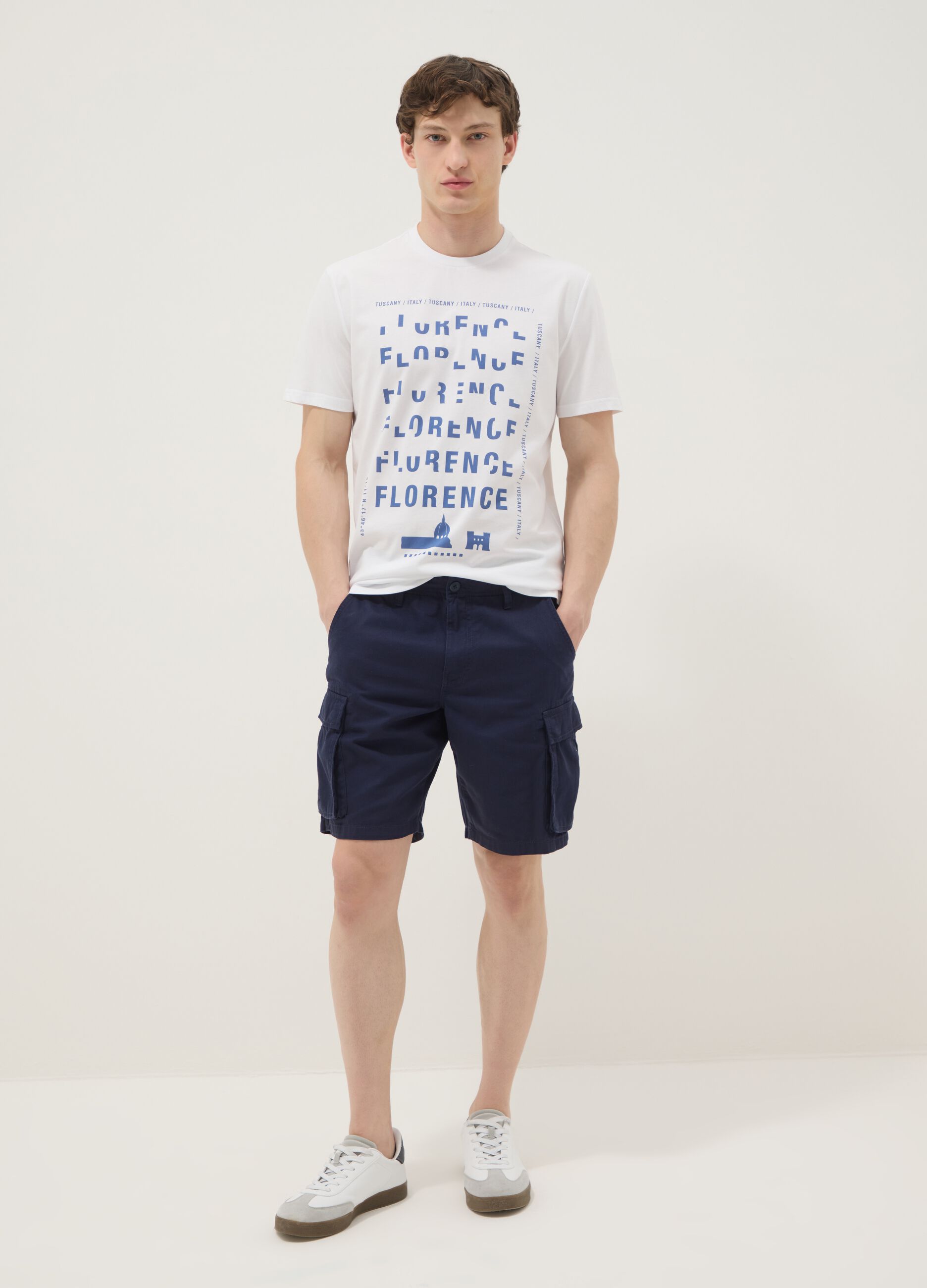 Wei&szlig;es T-Shirt aus reiner Baumwolle mit Print, Regular Fit
