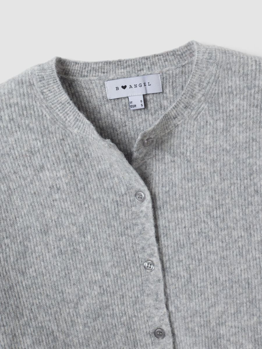 Grey crew-neck cardigan in lyocell and wool blend, oversized fit_1