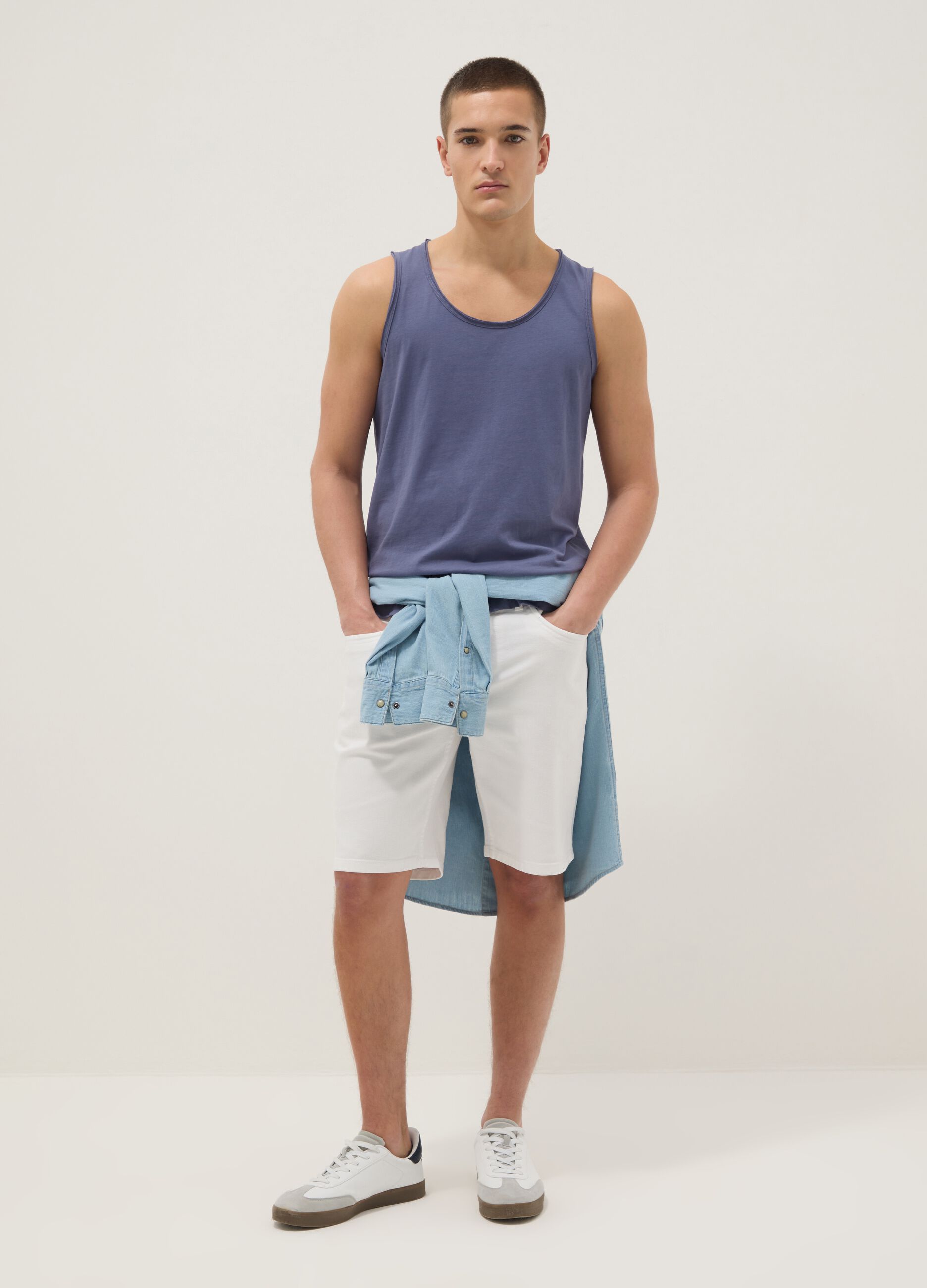 Blue pure cotton vest top