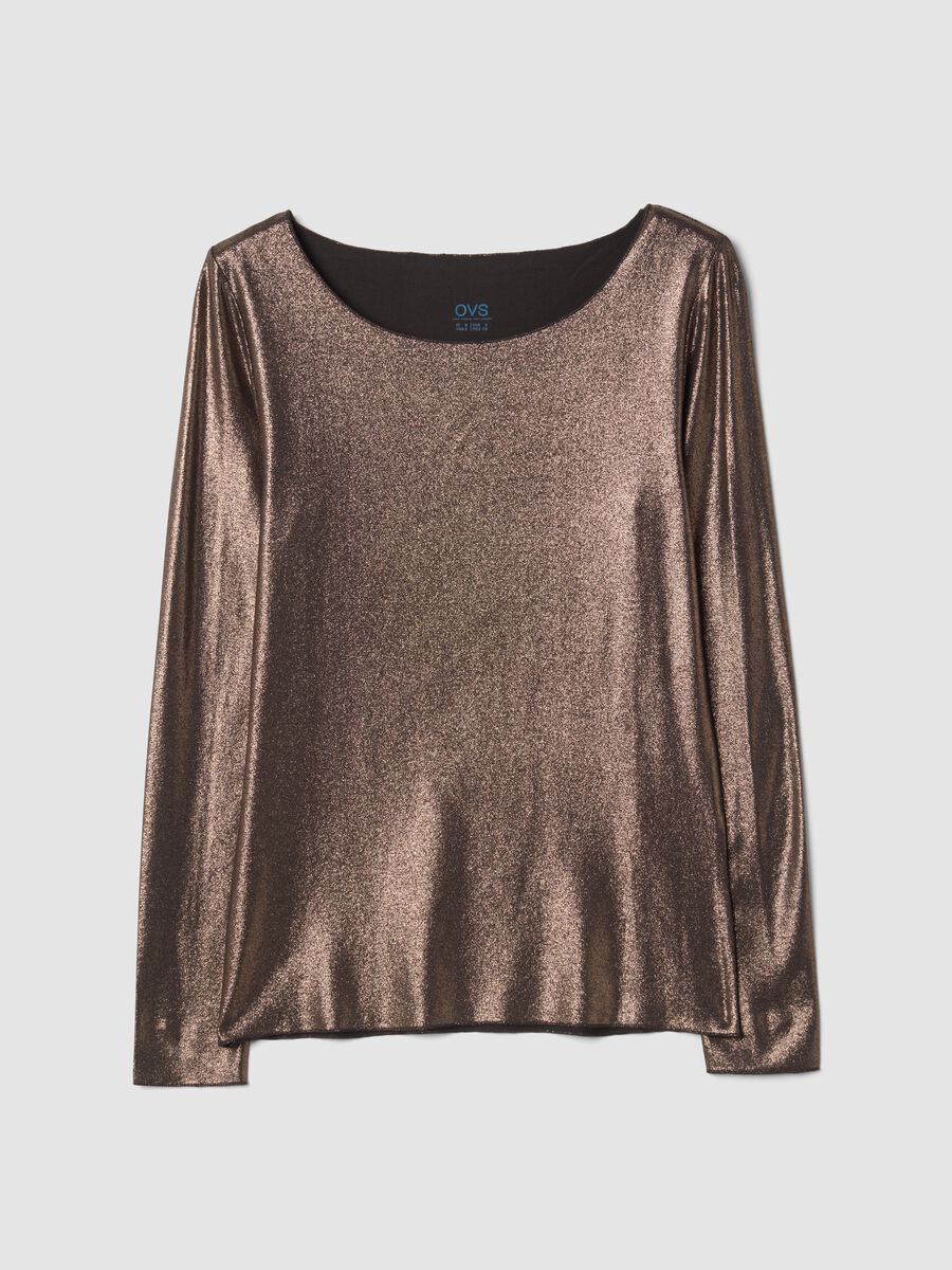 Bronze-brown stretch viscose crew-neck jumper, regular fit_0