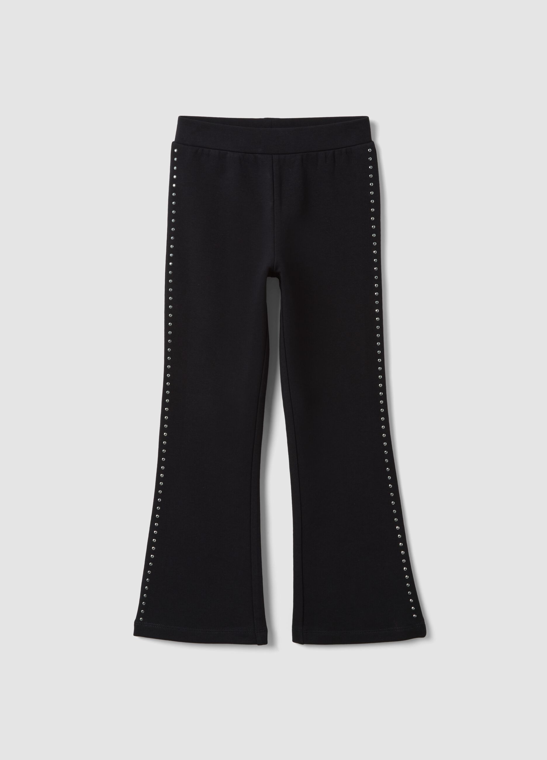 Leggings neri flare in cotone elasticizzato con borchie
