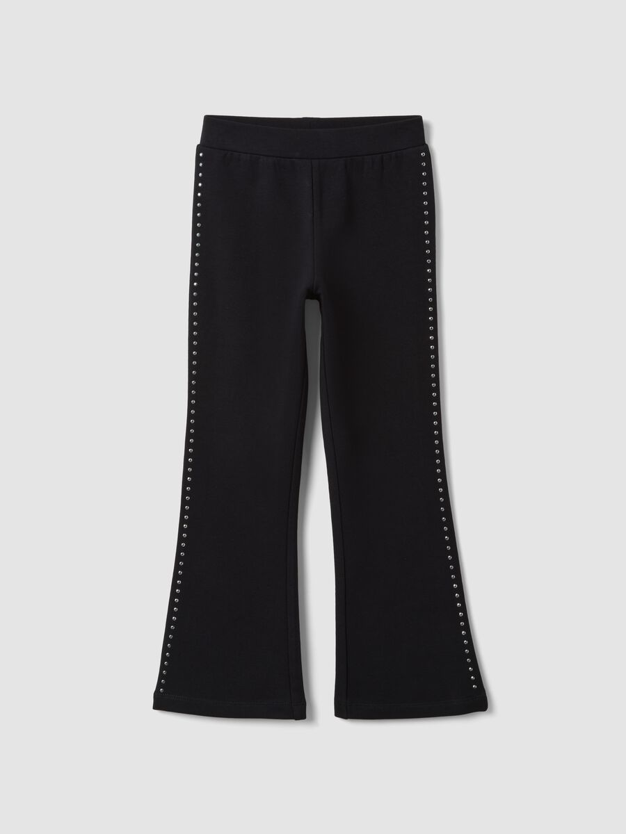 Leggings neri flare in cotone elasticizzato con borchie_0