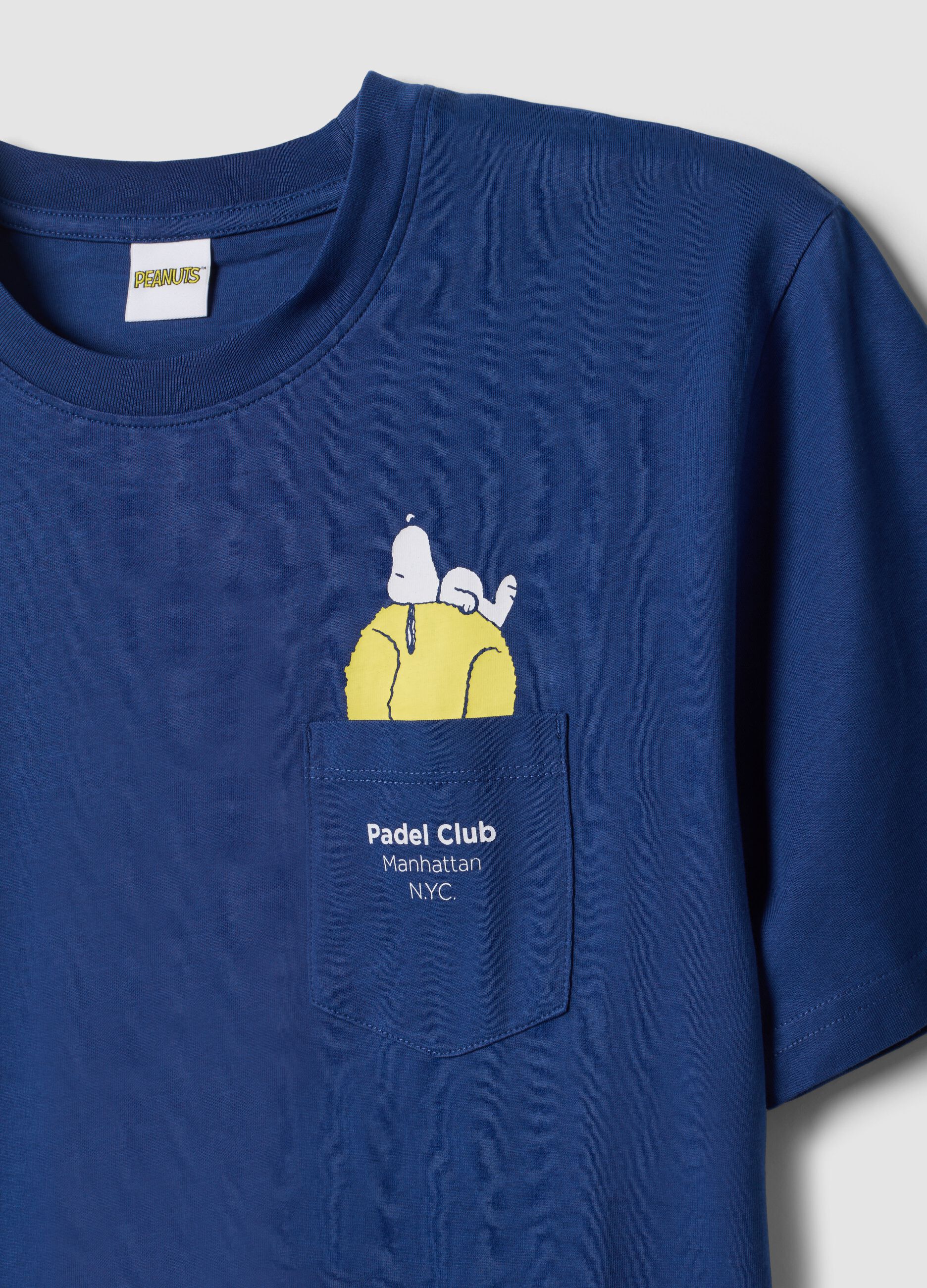 Blue pure cotton T-shirt with chest pocket