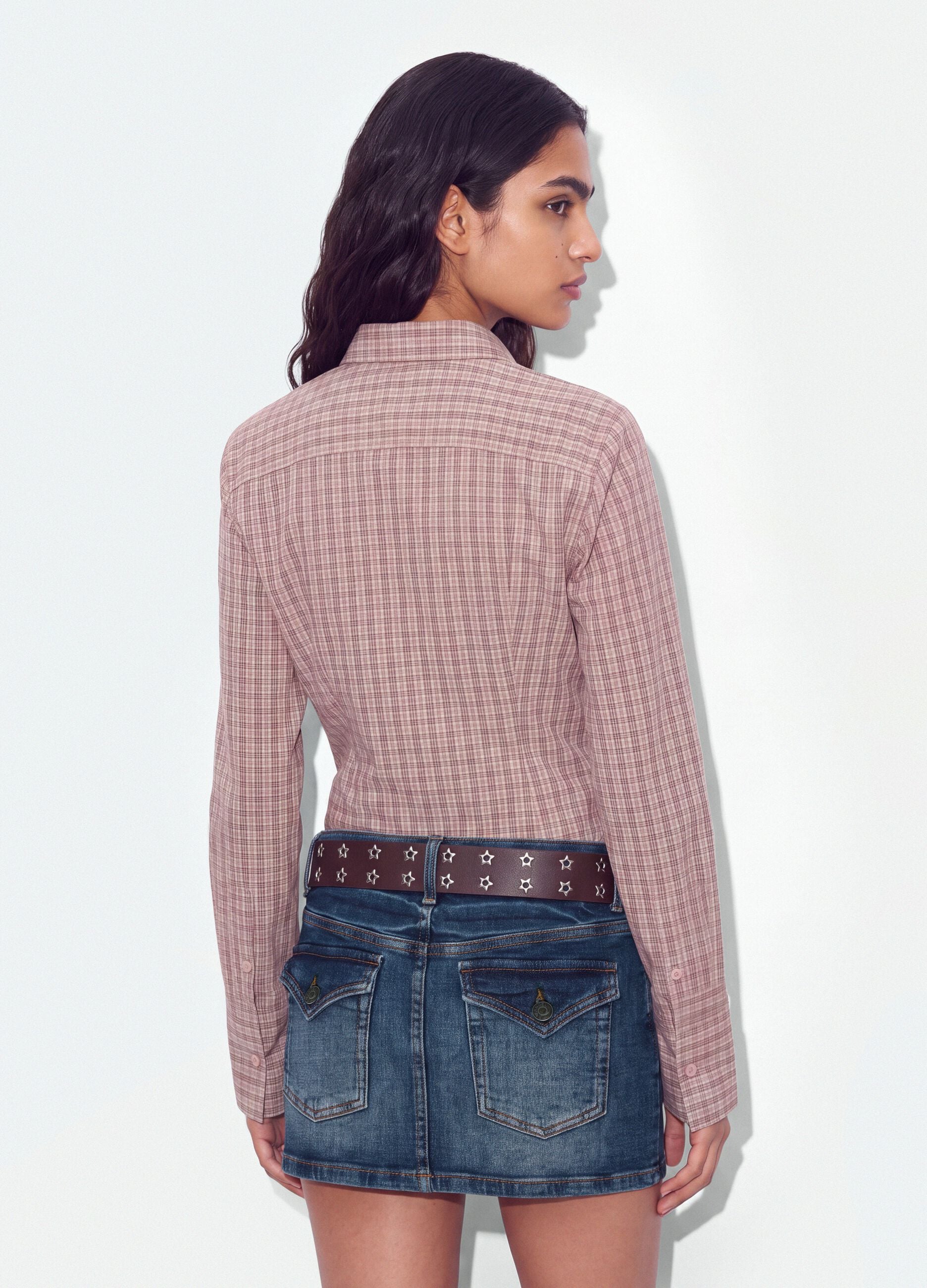 Pink checked slim-fit pure cotton poplin shirt
