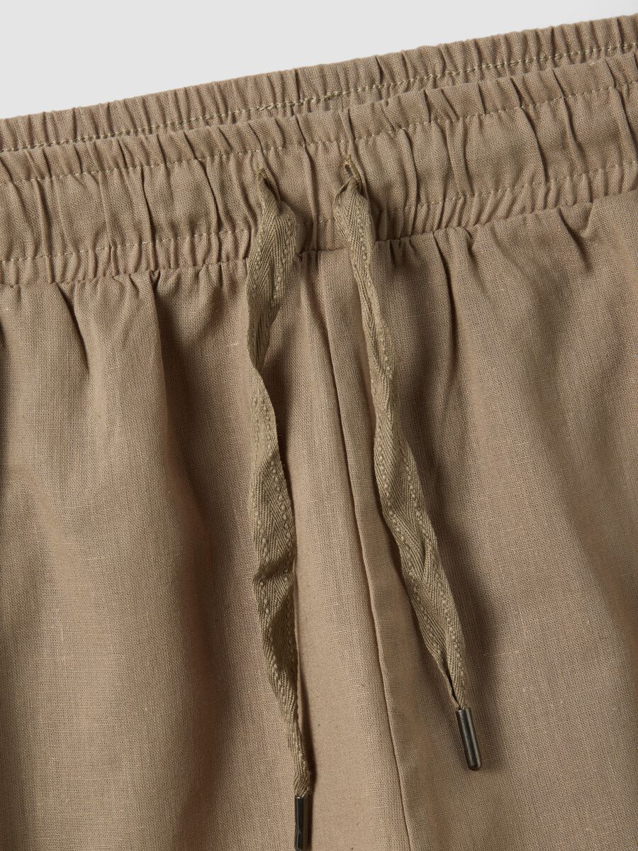 Beige Pyjama-Shorts aus Baumwoll-Leinen-Mix, Regular Fit_1