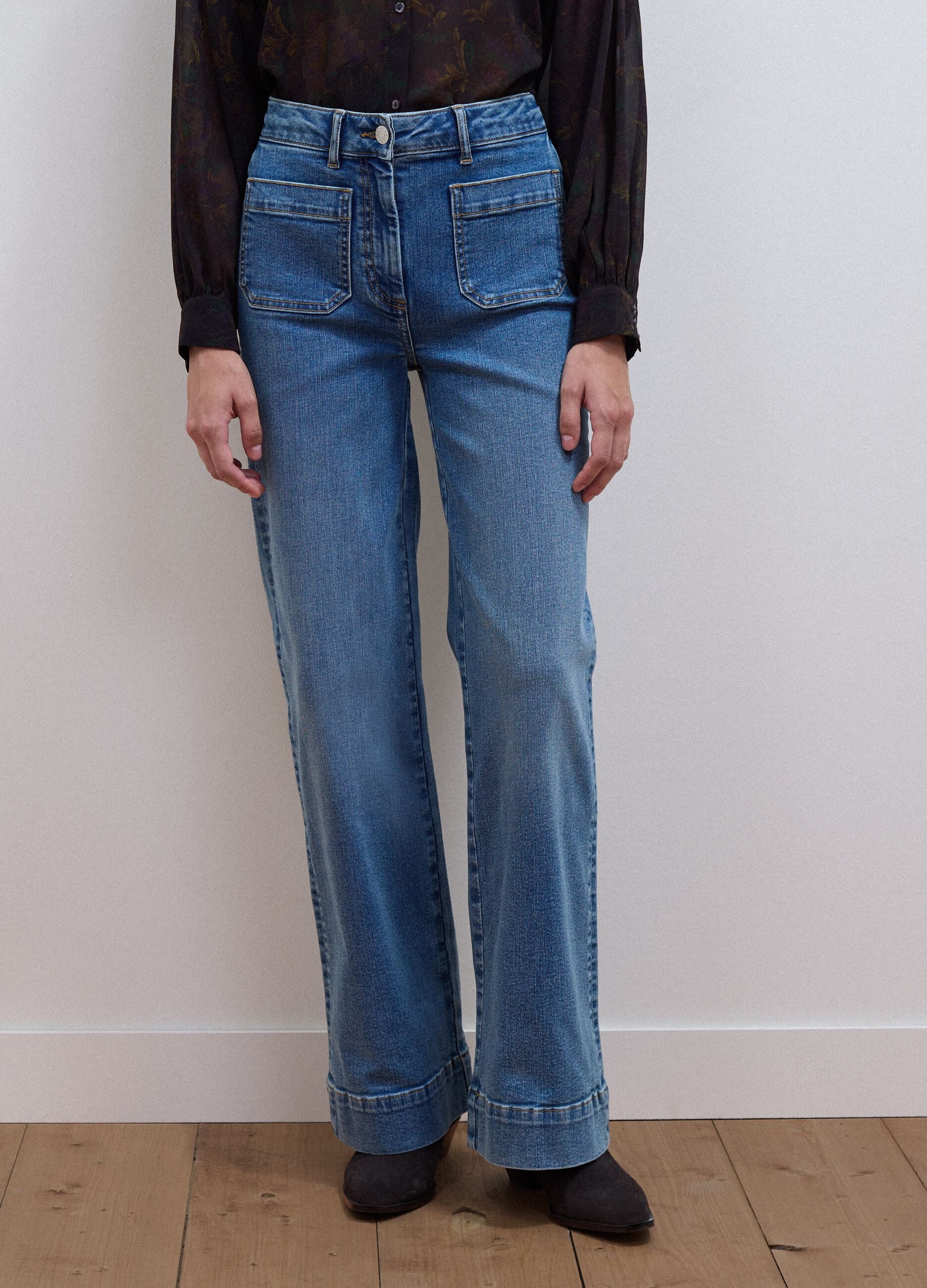 Blue wide-leg stretch cotton jeans