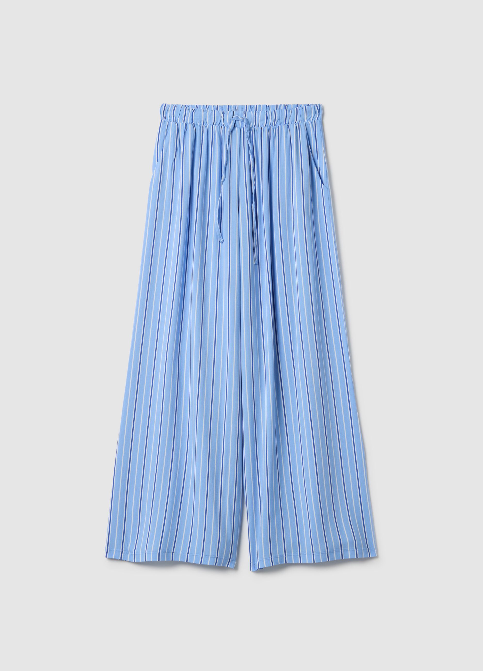 Blue striped pure viscose pajama trousers in regular fit