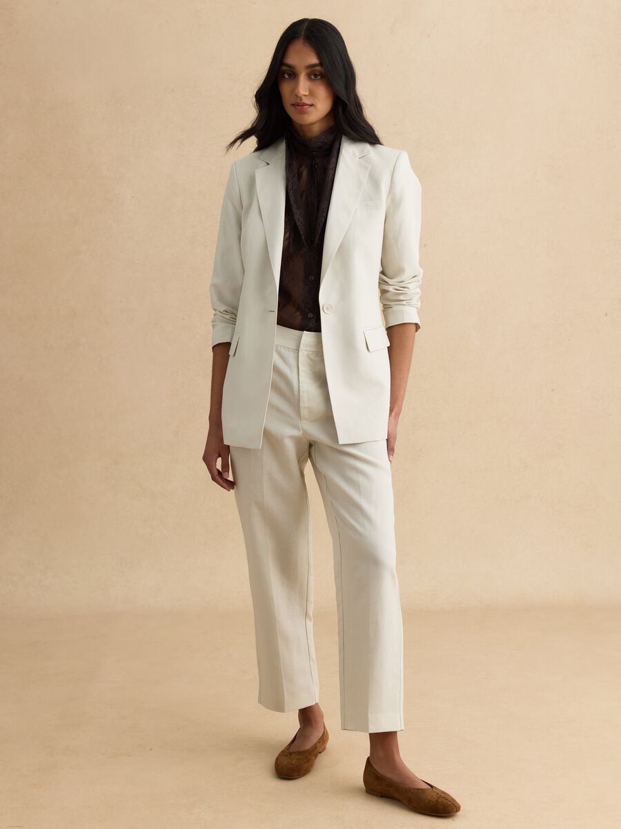 Beige lyocell and linen blend blazer, regular fit with buttons_2