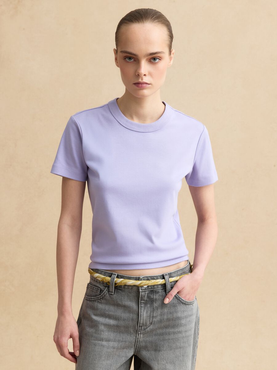 Purple short-sleeved cotton blend T-shirt regular fit_1