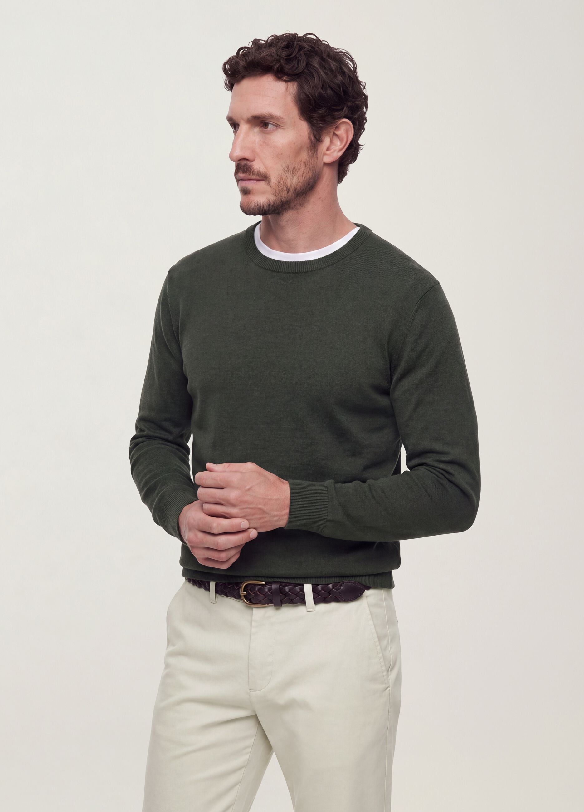 Green crew-neck jumper in viscose blend, regular fit