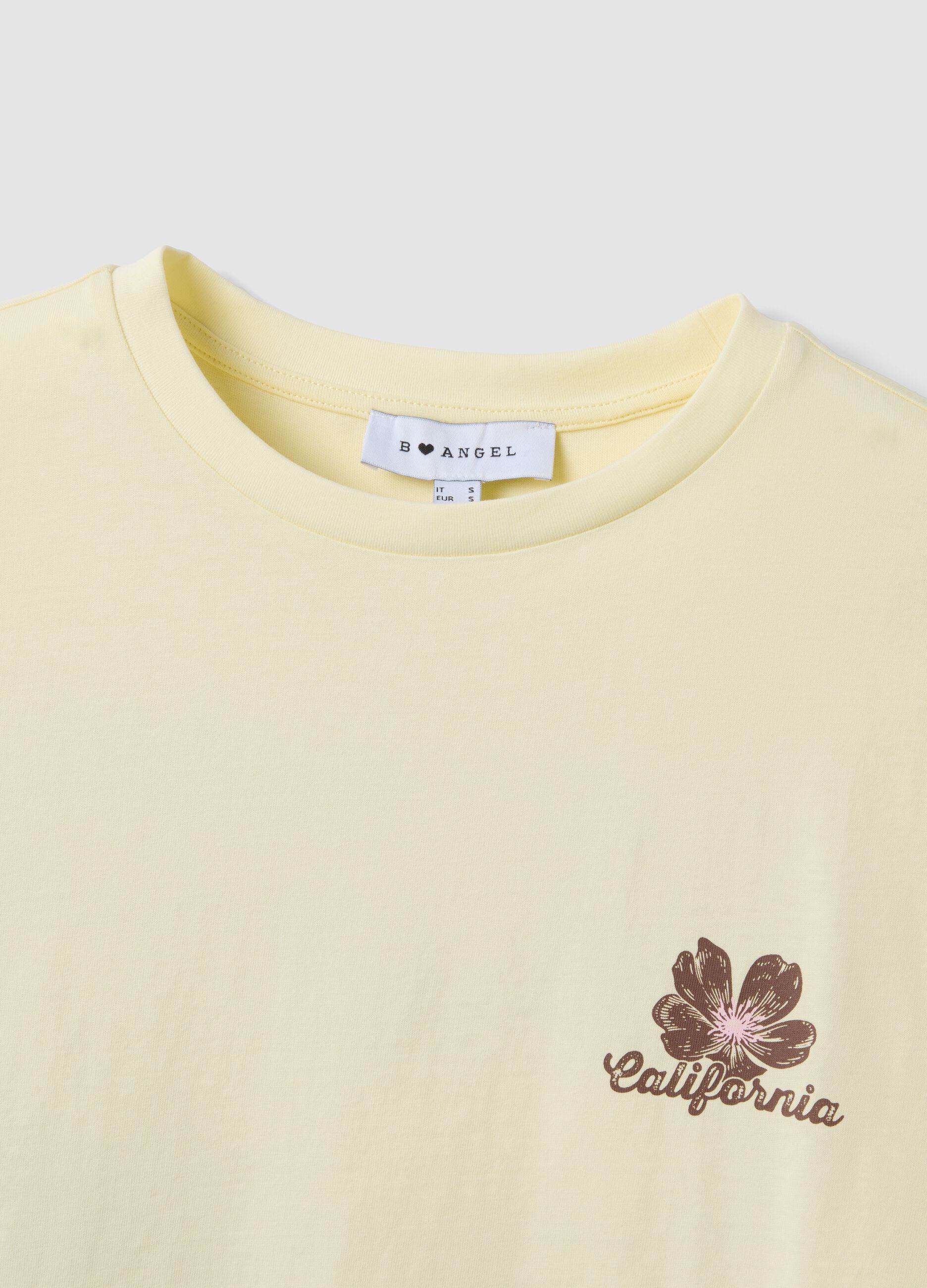 Yellow pure cotton T-shirt with contrast print, relaxed fit