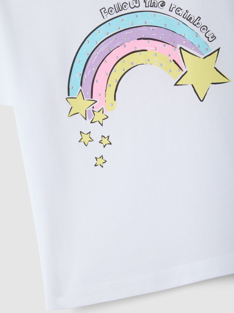 Girl's white pure cotton T-shirt regular fit with rainbow_3