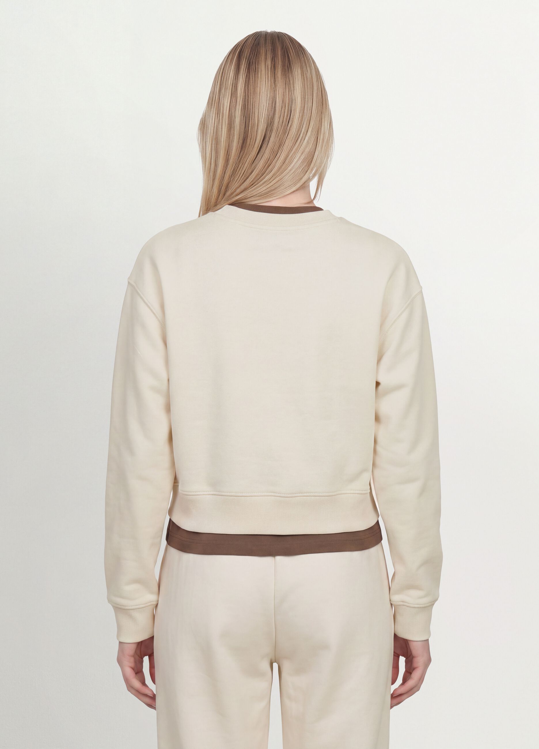 White cotton-blend crew-neck sweatshirt, regular fit