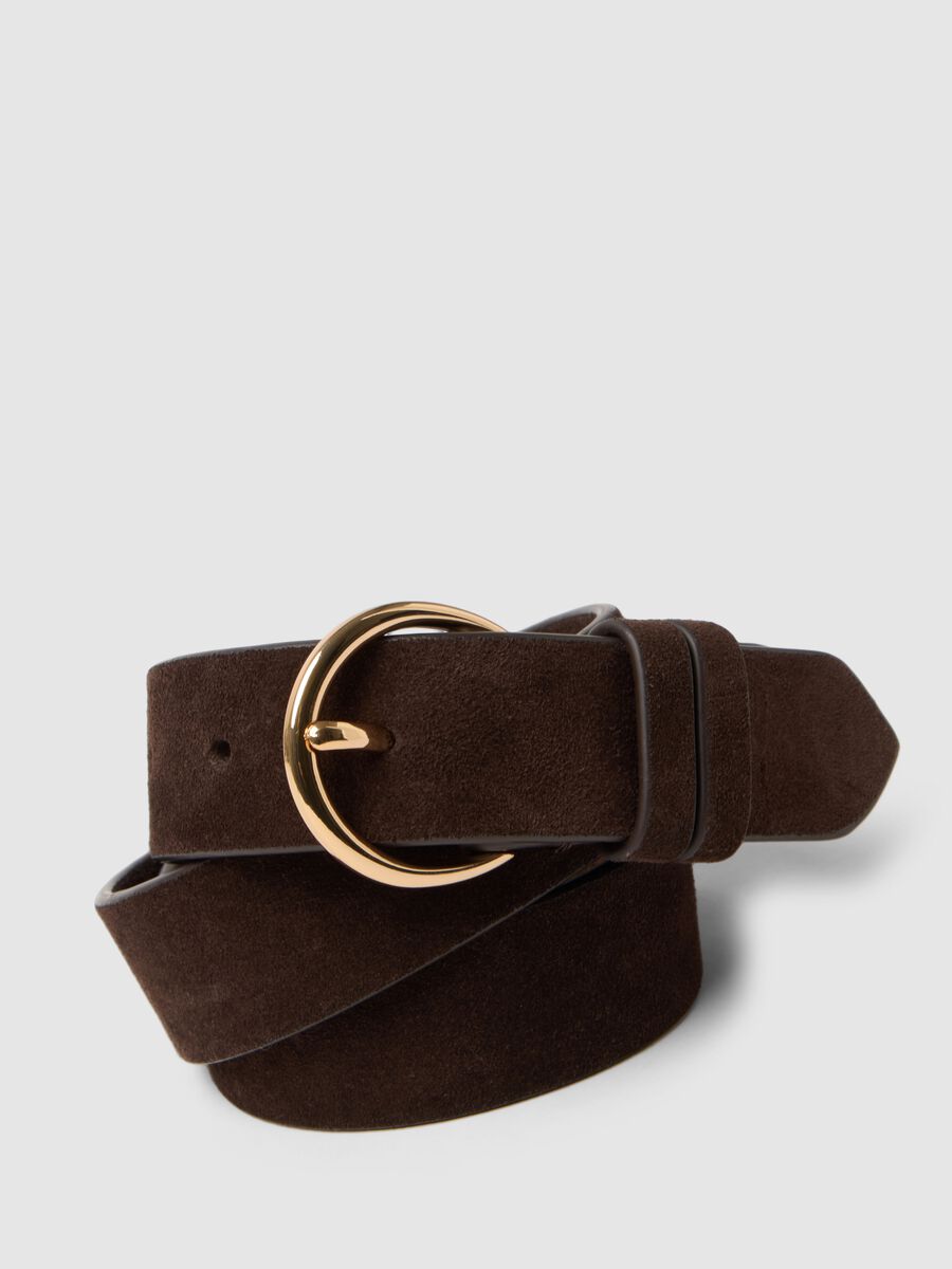 Brown Genuine Leather Belt with Gold Buckle_2