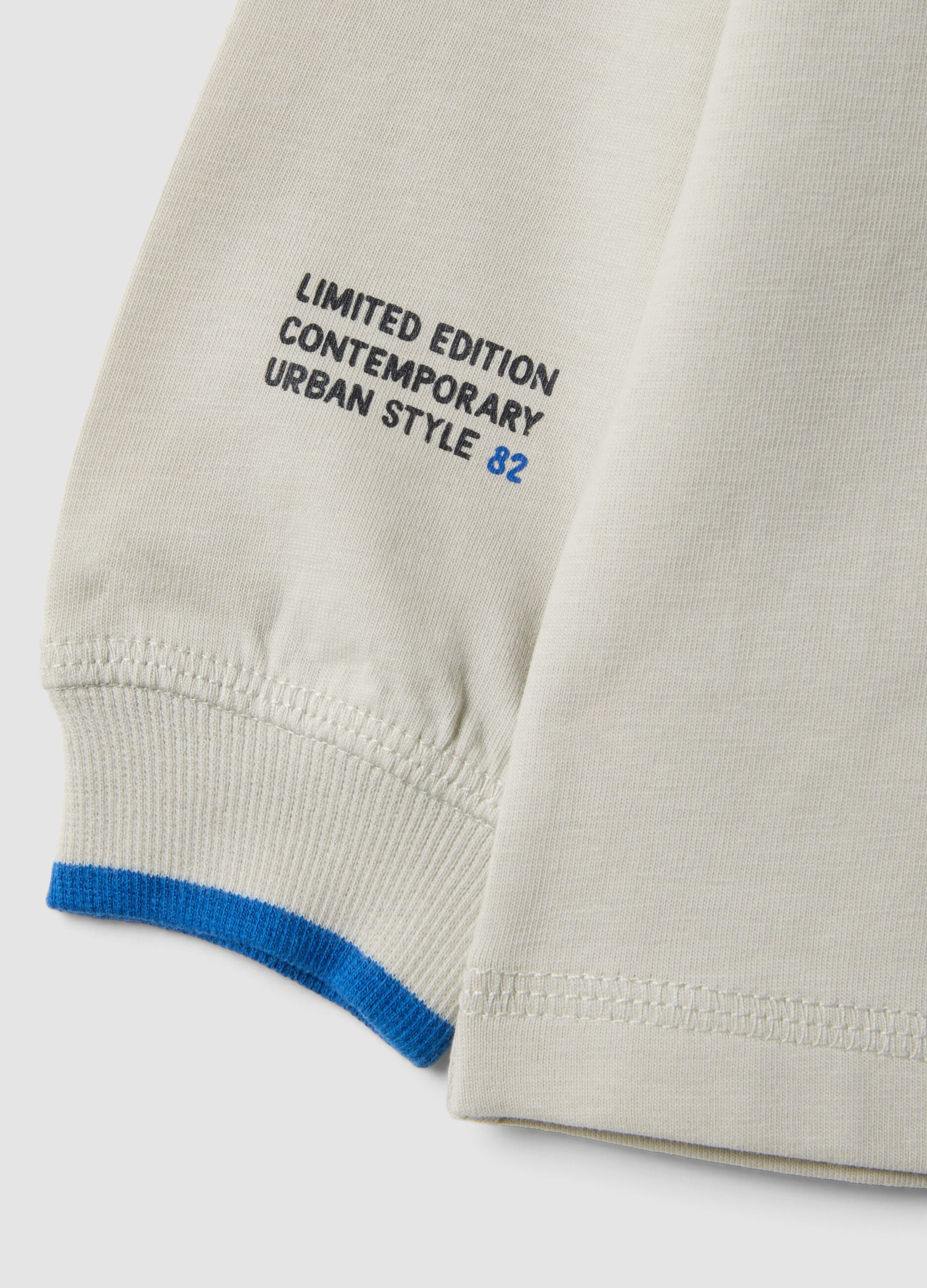 Boys' long-sleeved pure cotton printed T-shirt in white, oversized fit