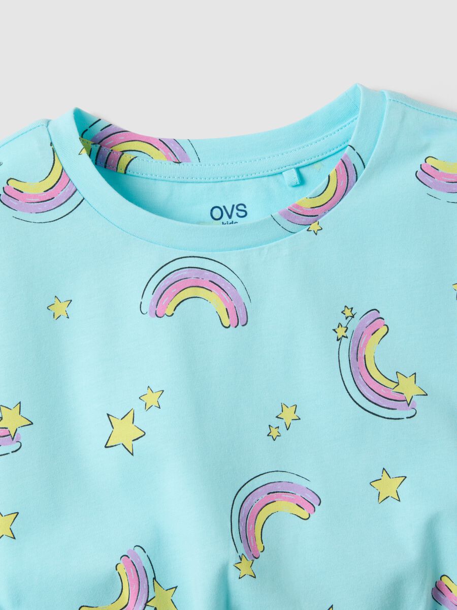 Blue pure cotton dress for girls regular fit with rainbows_2