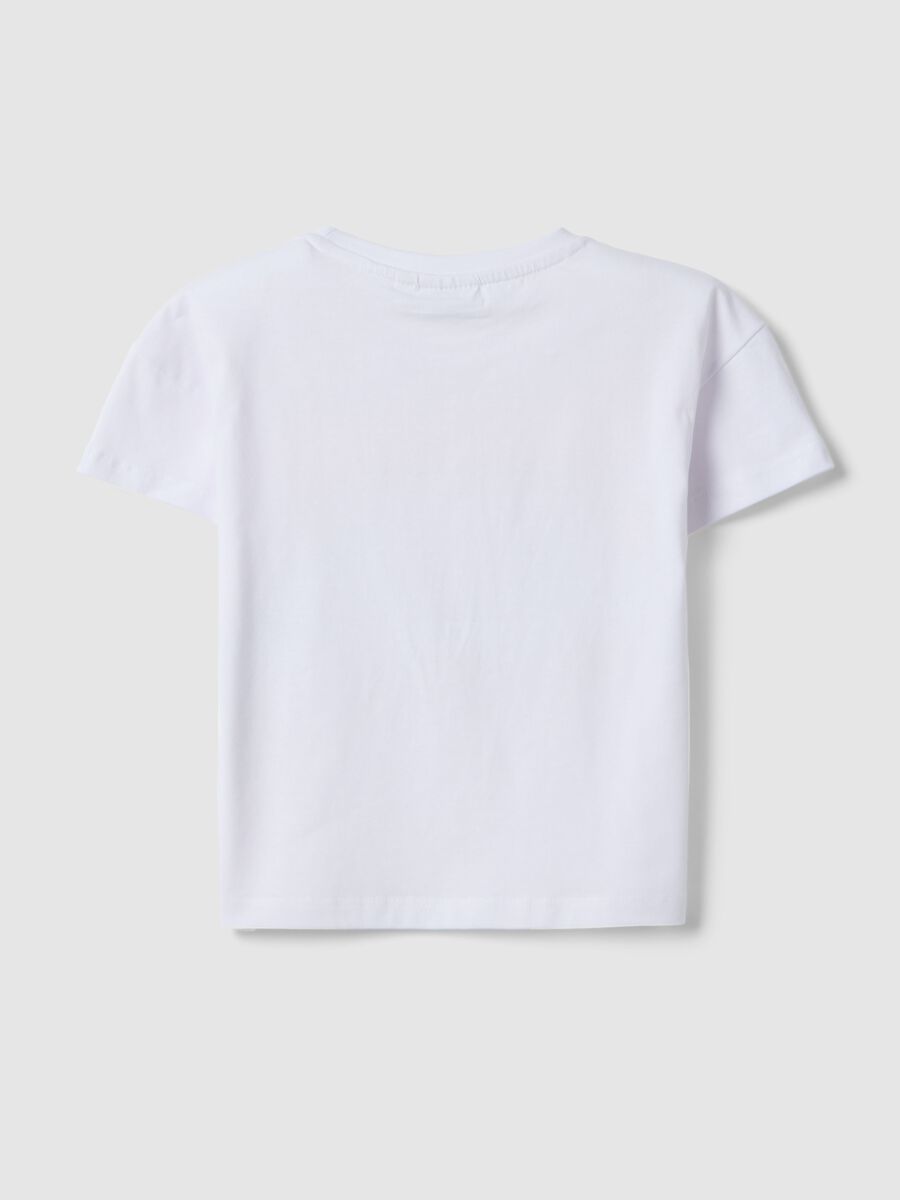 T-shirt in cotone elasticizzato bianco da bambina con stampa_1