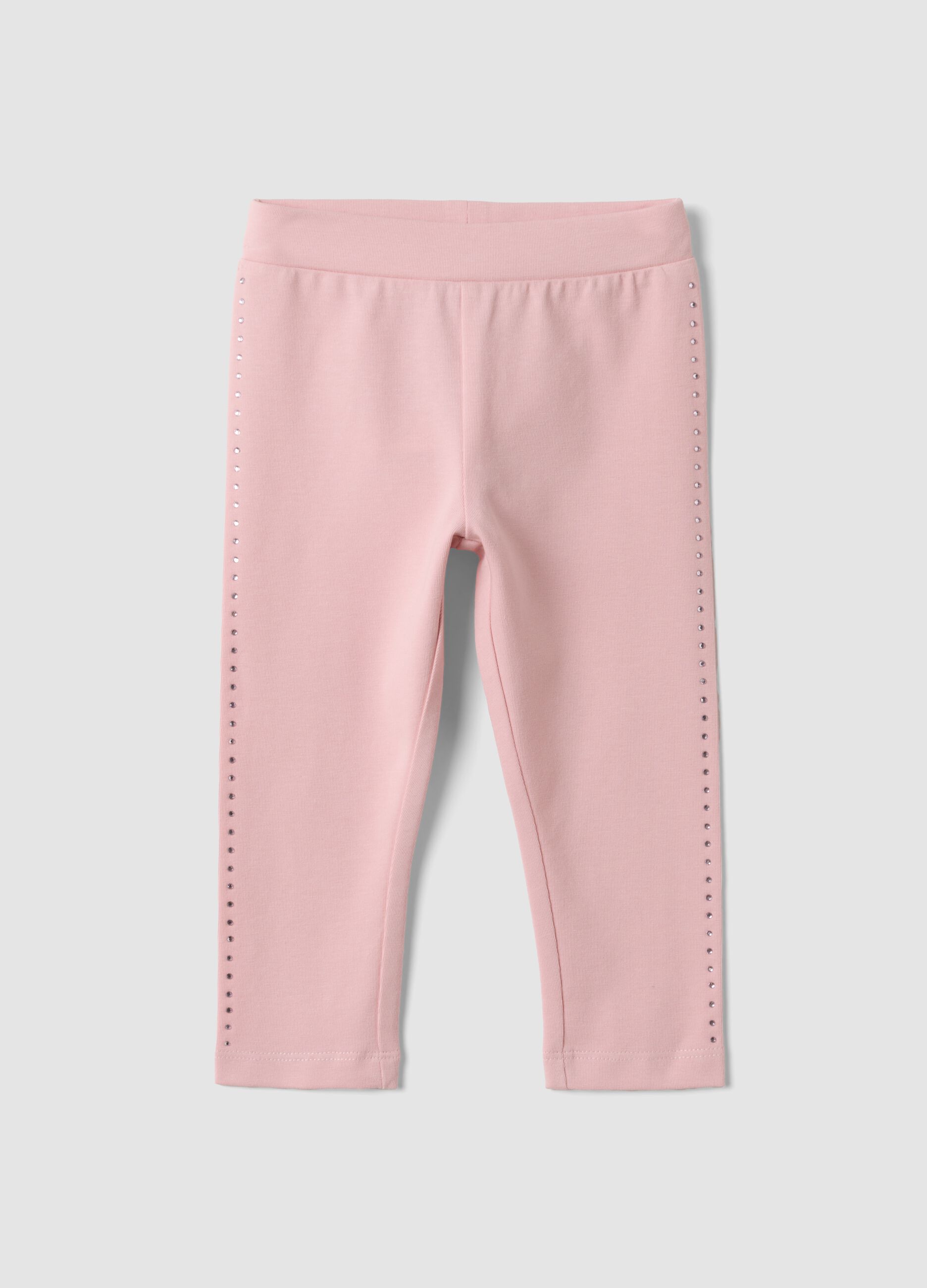 Rosa Leggings aus elastischer Bio-Baumwolle mit Strass f&uuml;r Baby-M&auml;dchen