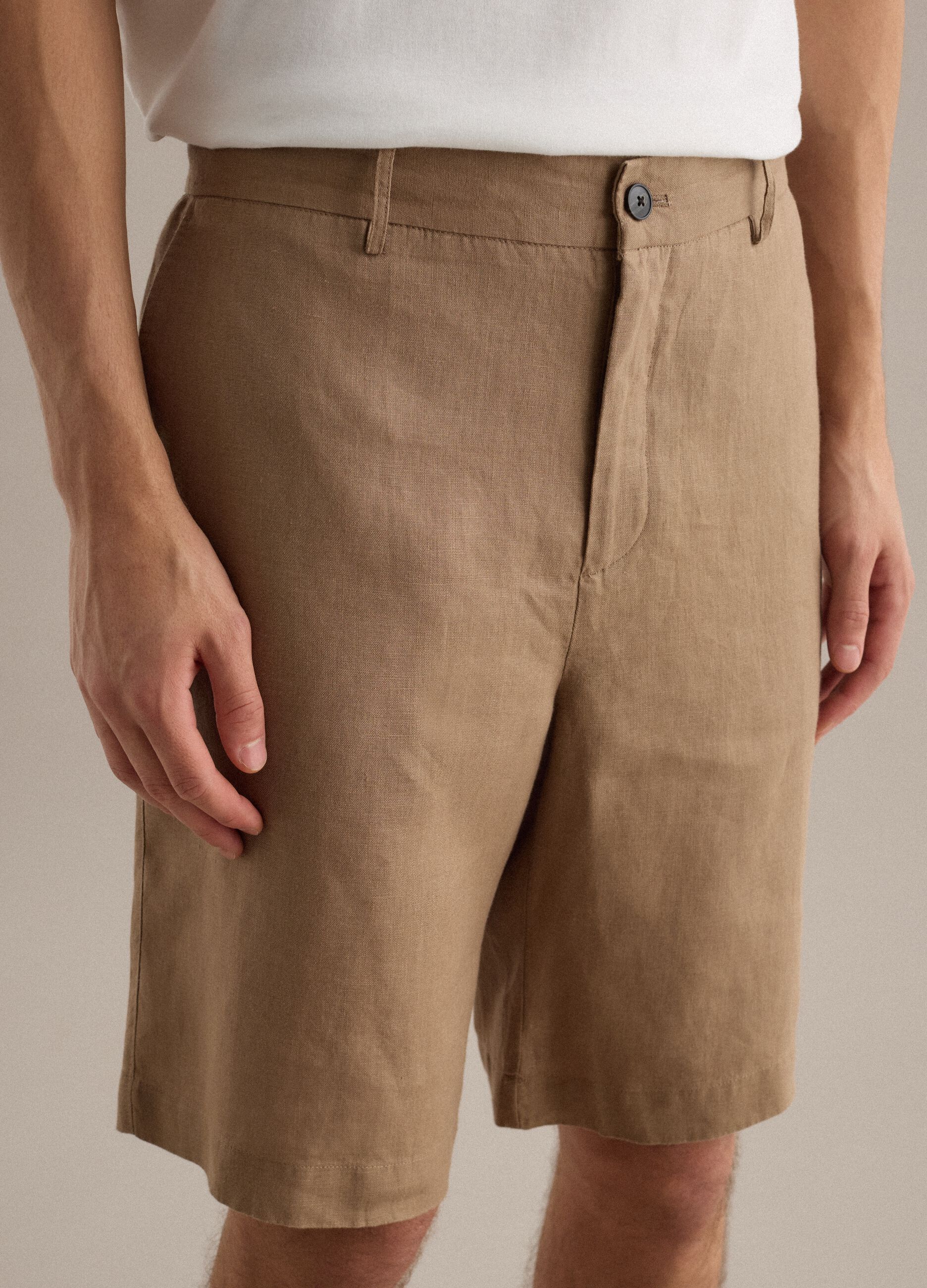 Regular Fit Braun Pure Leinen Bermuda Shorts