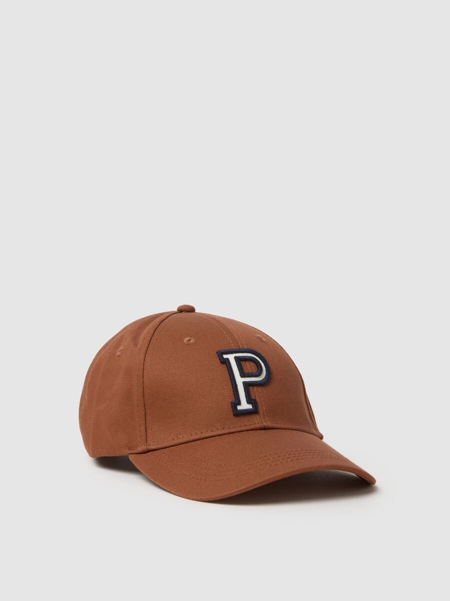 Brown pure cotton cap with adjustable visor and embroidered P_0