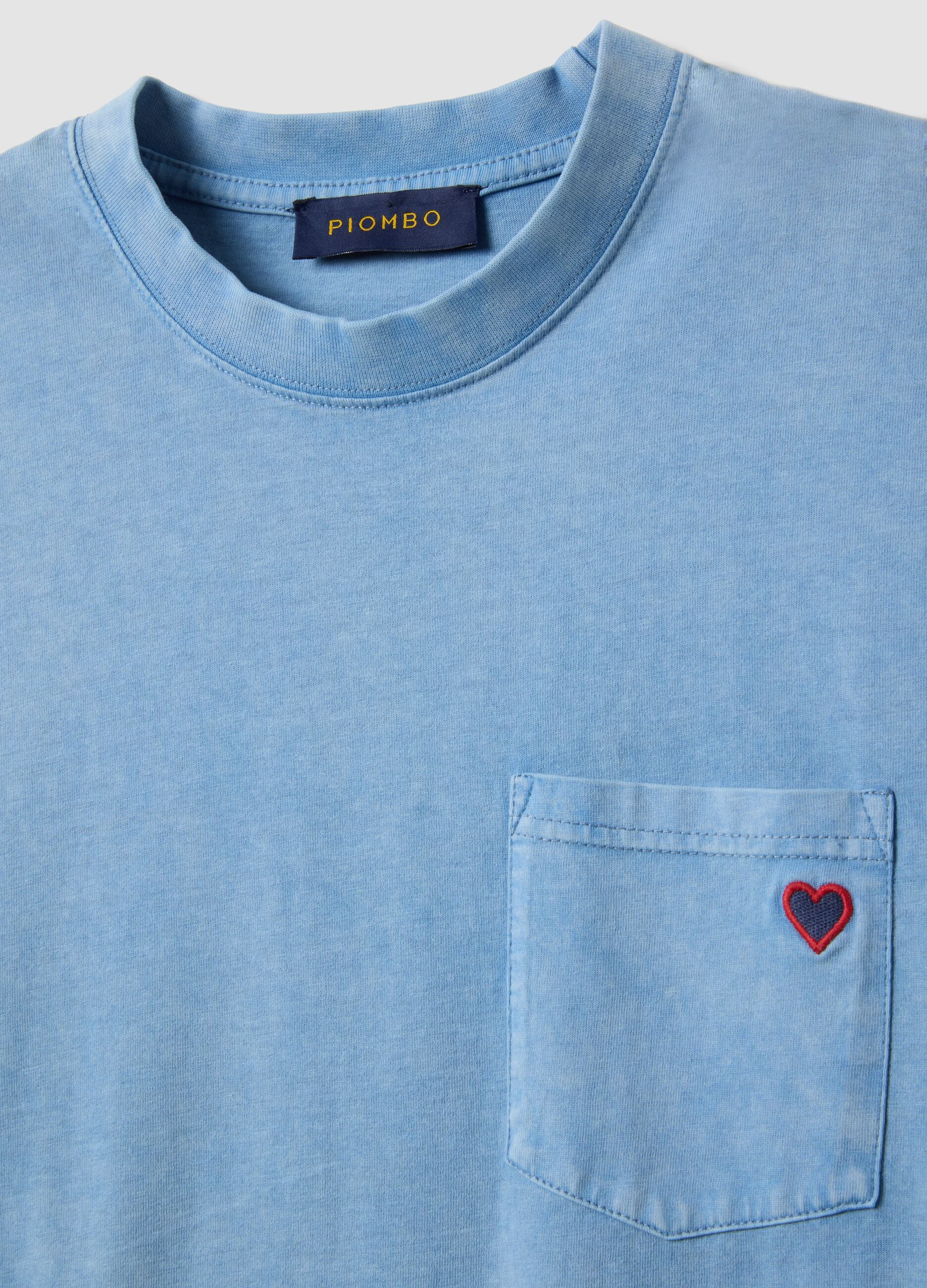 Sky blue pure cotton crew neck T-shirt with relaxed fit