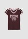 Brown pure cotton V-neck T-shirt with front print_0