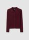 Cardigan fitted rosso a coste in misto viscosa con colletto polo_4