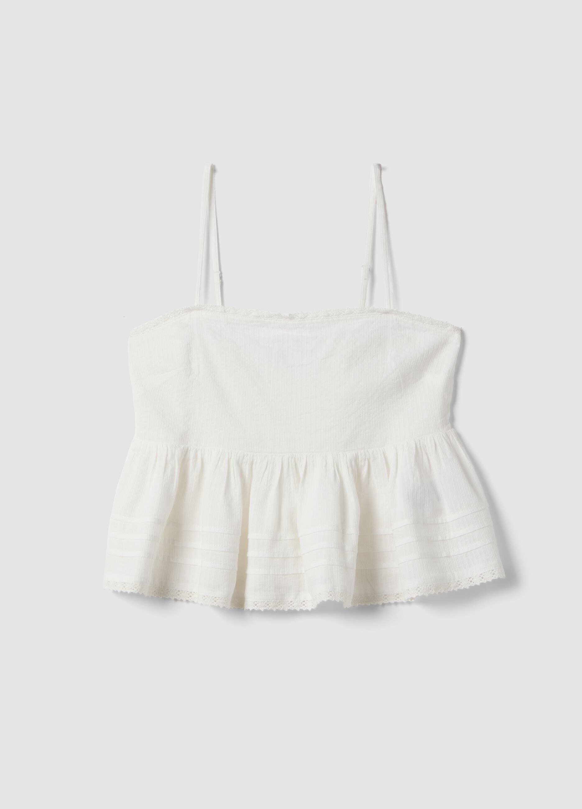 Weisses Top aus Baumwoll-Viscose-Mix mit feinen Tr&auml;gern, Relaxed Fit