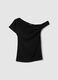 Black viscose blend slim fit T-shirt with Madonna neckline_4