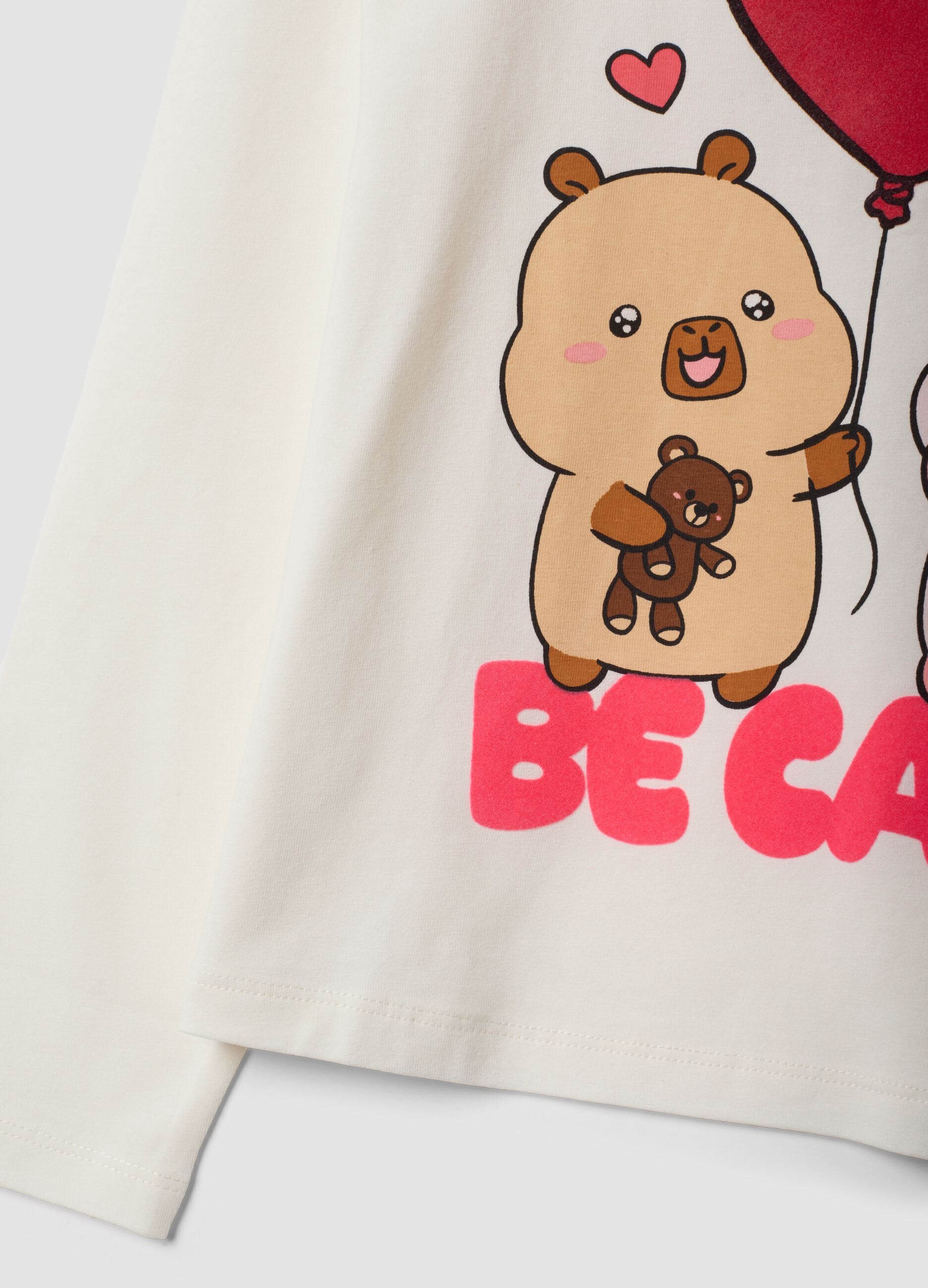 Wei&szlig;es M&auml;dchen-T-Shirt aus Stretch-Baumwolle mit Capybara-Print