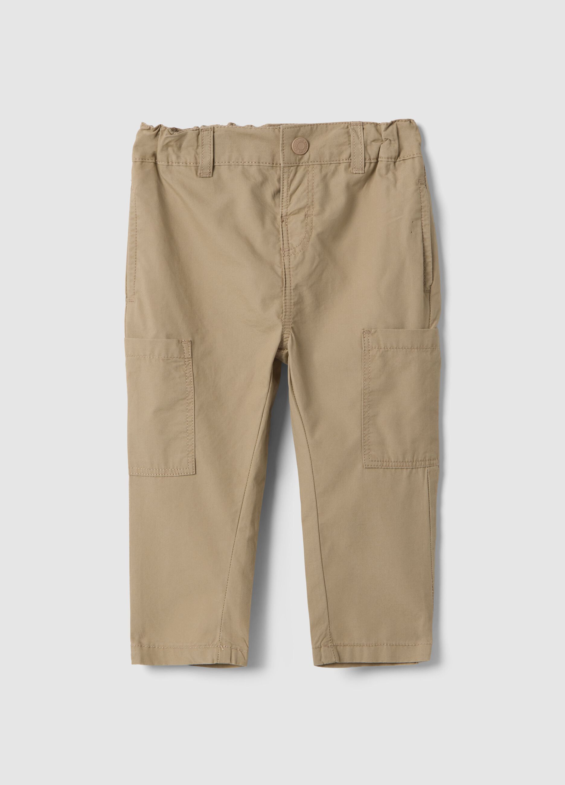 Children's beige pure cotton cargo trousers with regular fit