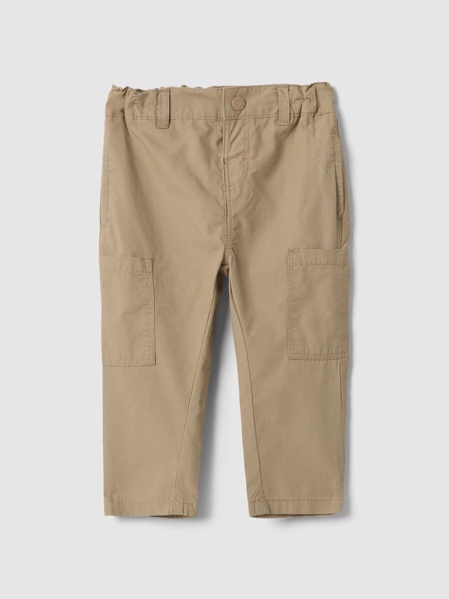 Children's beige pure cotton cargo trousers with regular fit_0