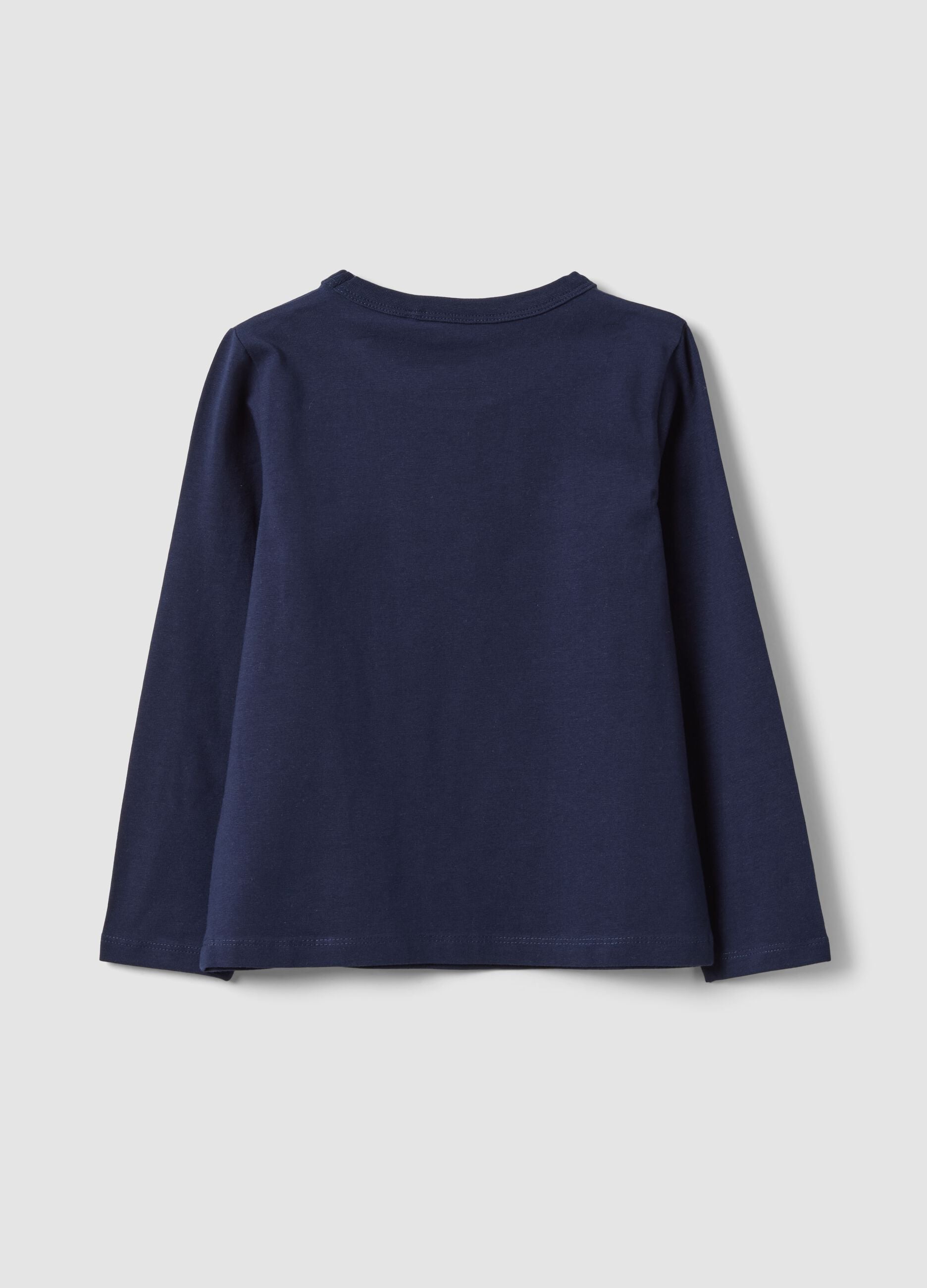 Blaues Langarm-T-Shirt aus Stretch-Baumwolle