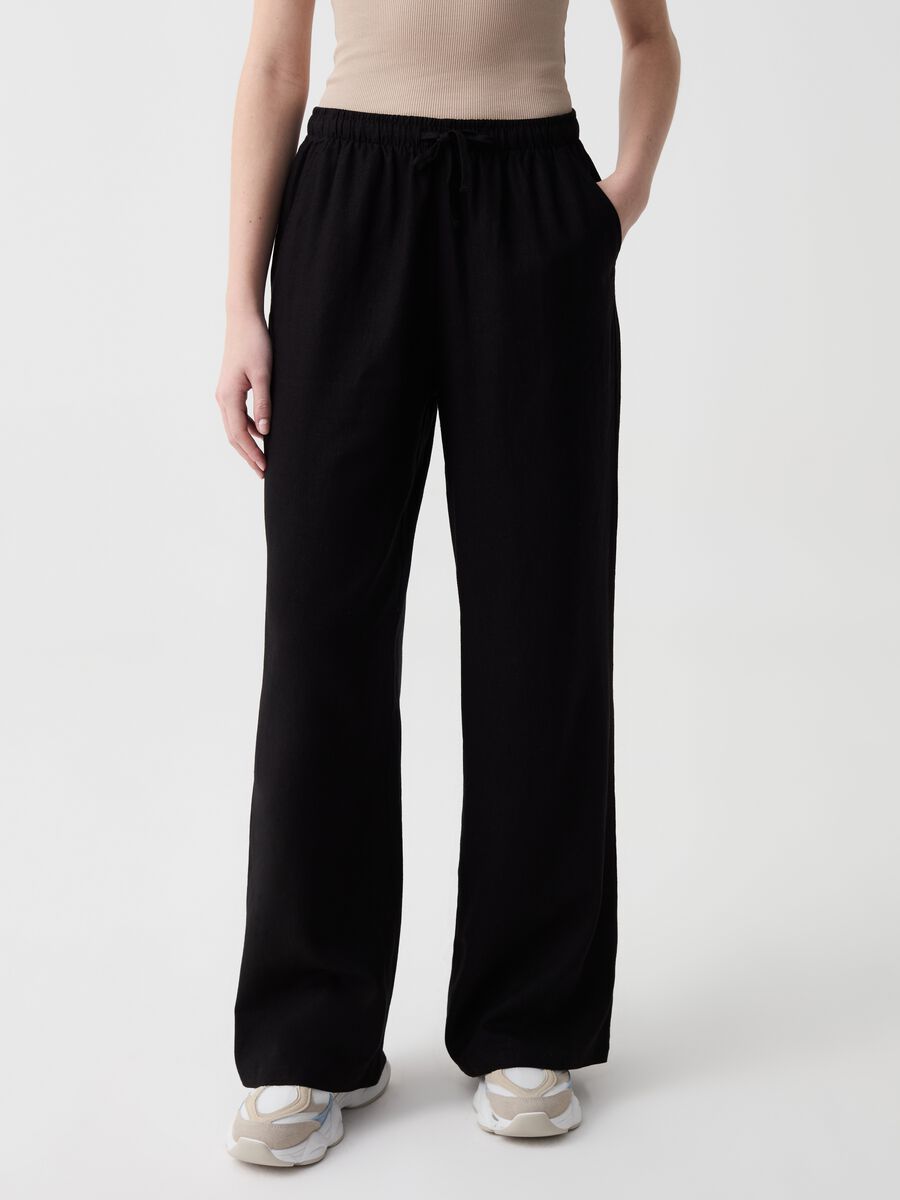 Relaxed-fit trousers in linen and viscose_1