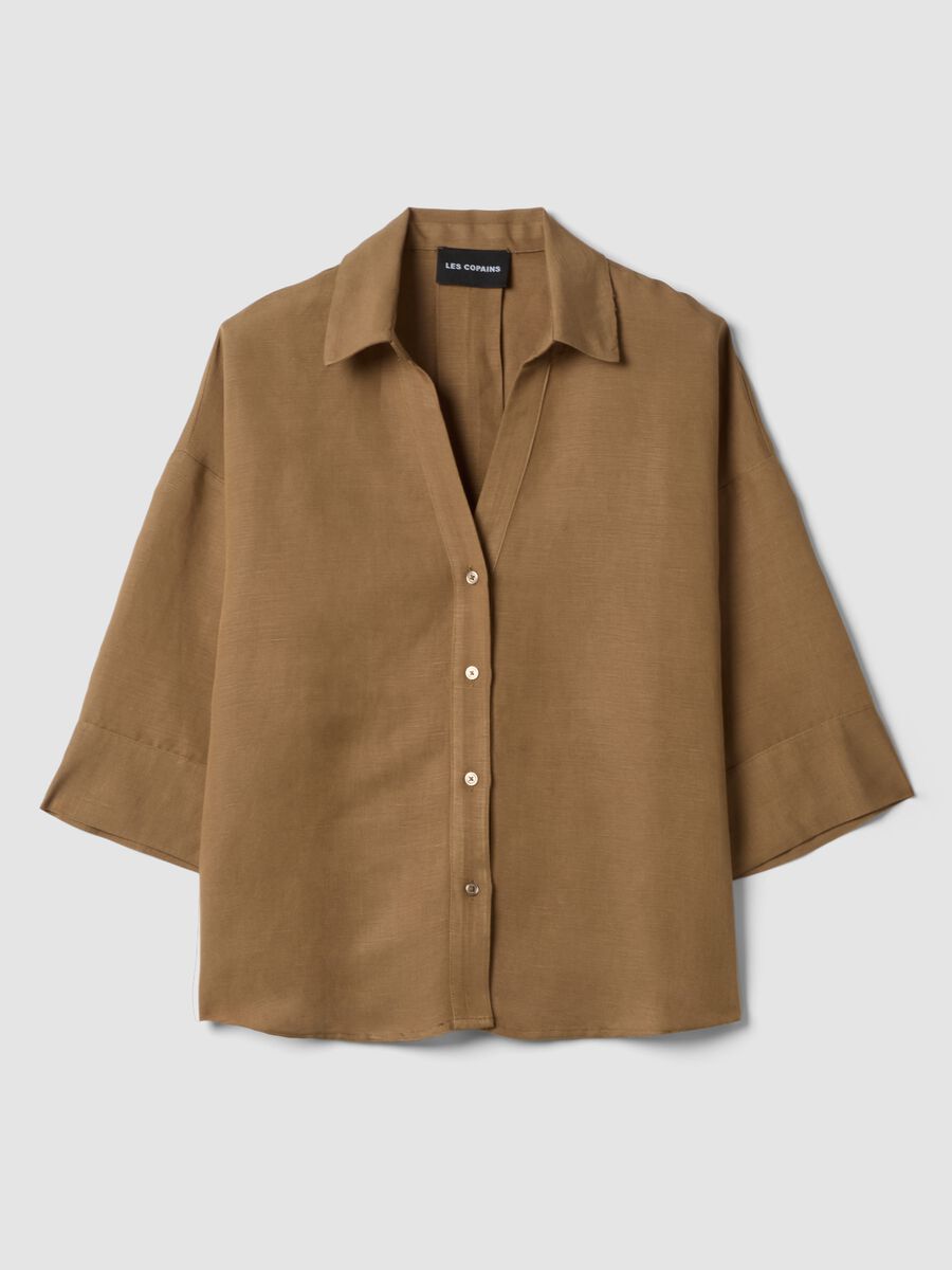 Brown linen and viscose-blend shirt_4