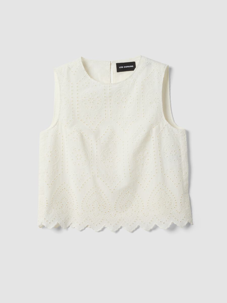 White pure cotton broderie anglaise blouse_0