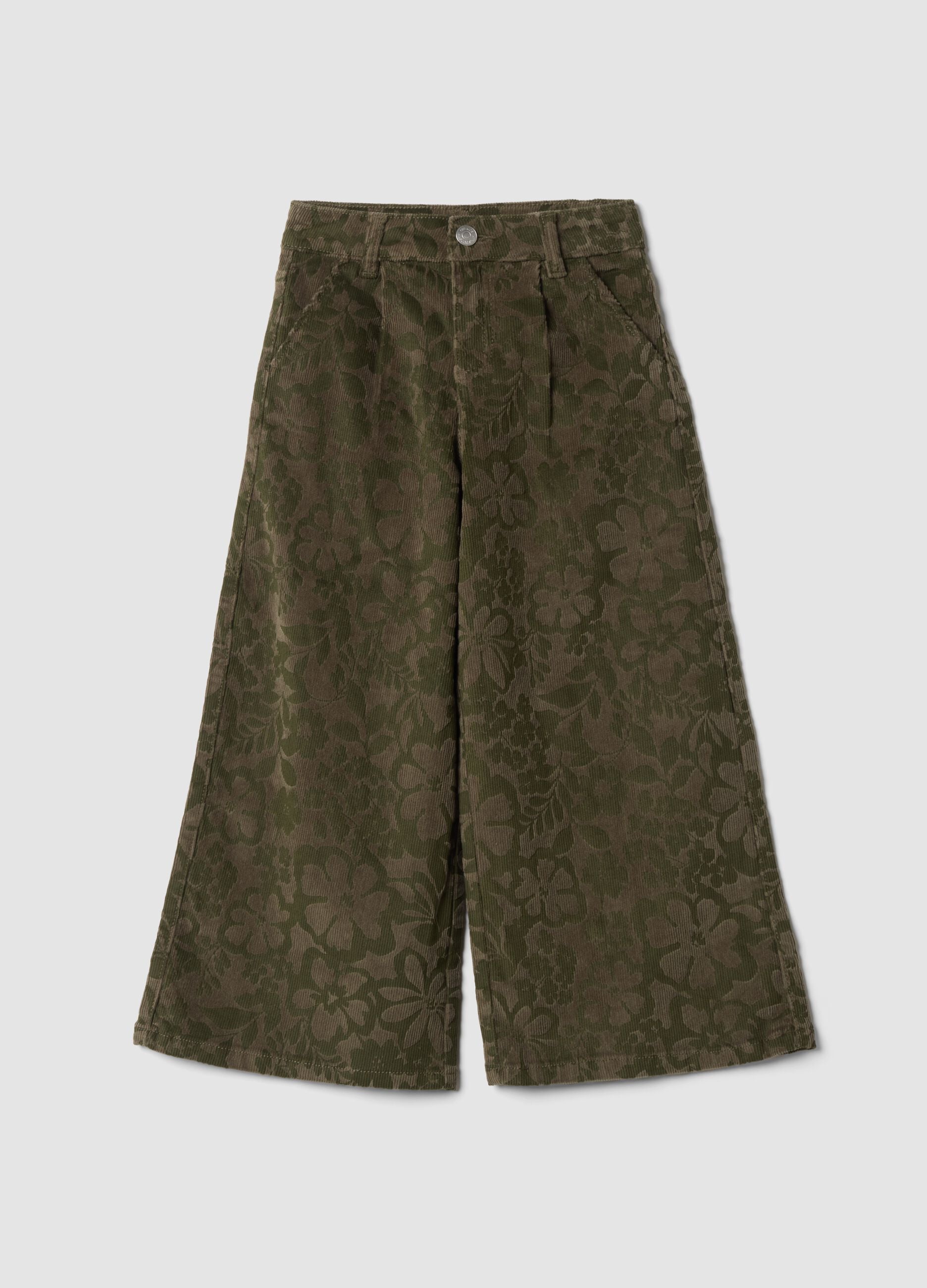 Green wide-leg stretch cotton trousers