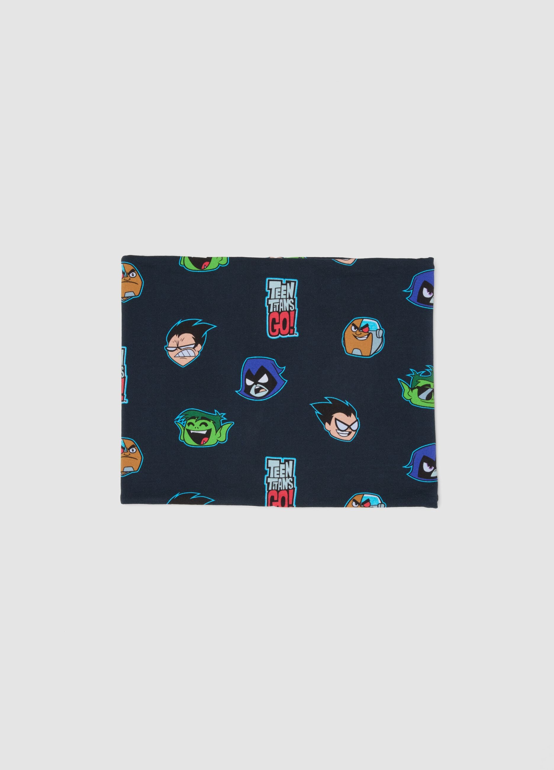 Sciarpa blu notte in cotone elasticizzato con stampa Teen Titans