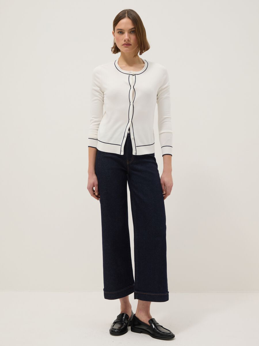 White viscose blend regular fit cardigan with buttons_1